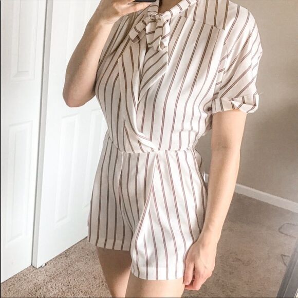 Maje Imaly Satin Playsuit Romper Striped Tie Neck - Picture 2 of 12